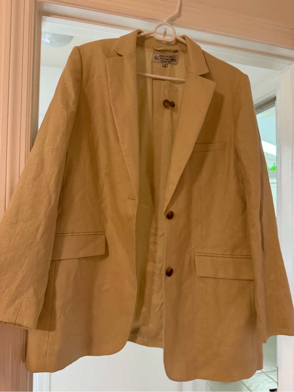 Light Tan Women's Linen Blend Blazer - Classic Single-Breasted Jacket